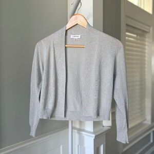 Calvin Klein Silver Metallic Cropped Cardigan Shrug – Pilates Princess Layer